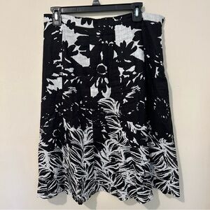 Coldwater Creek 100% Linen Skirt Women’s Medium Black White Print Career Casual